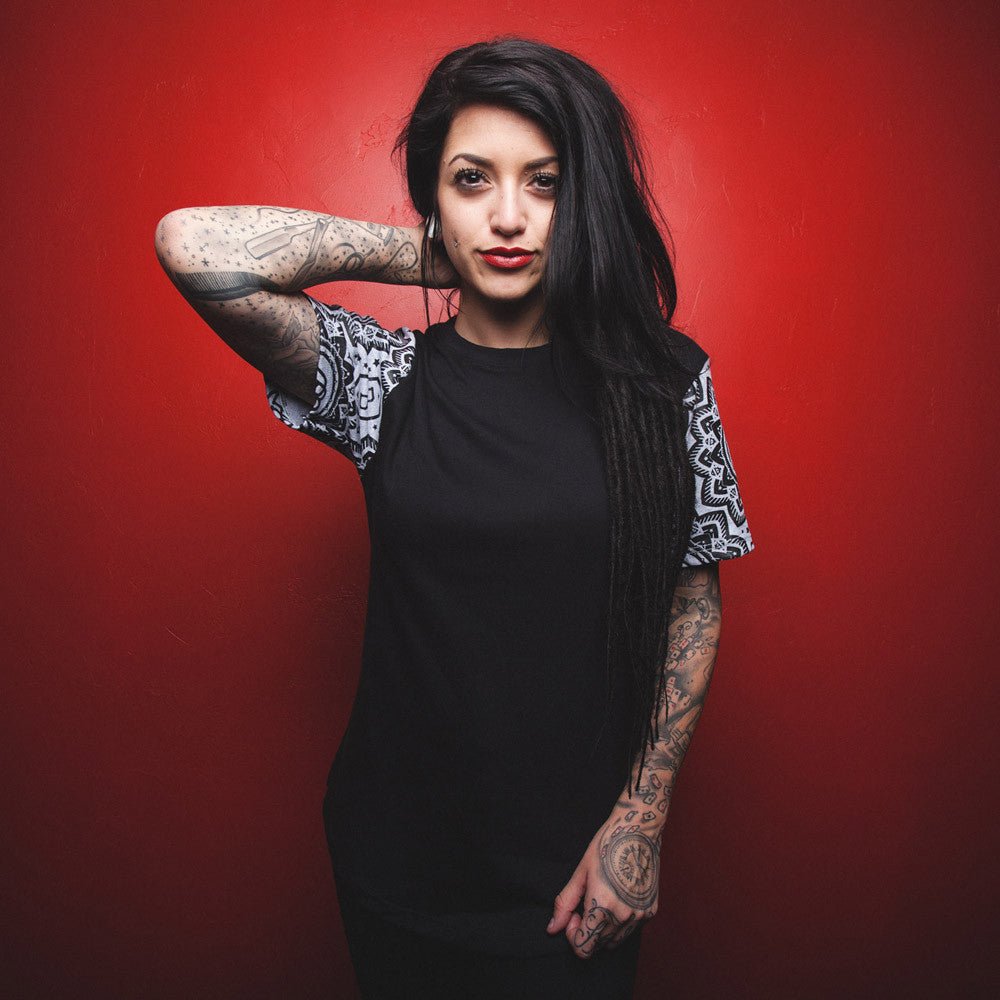 Bound By Blood Lotus Pattern Sleeve Print Premium Unisex Black T-Shirt